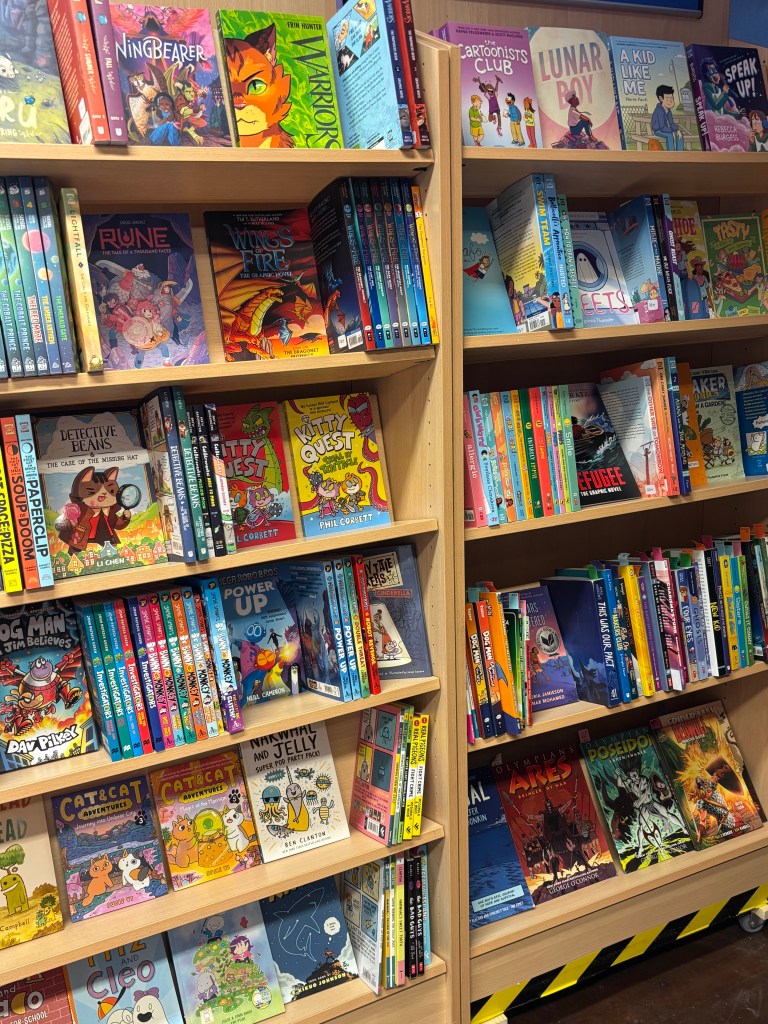 A wide range of middle-grade titles on the store's shelves